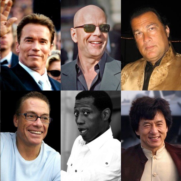 Photo collage of some of the most popular action movie actors